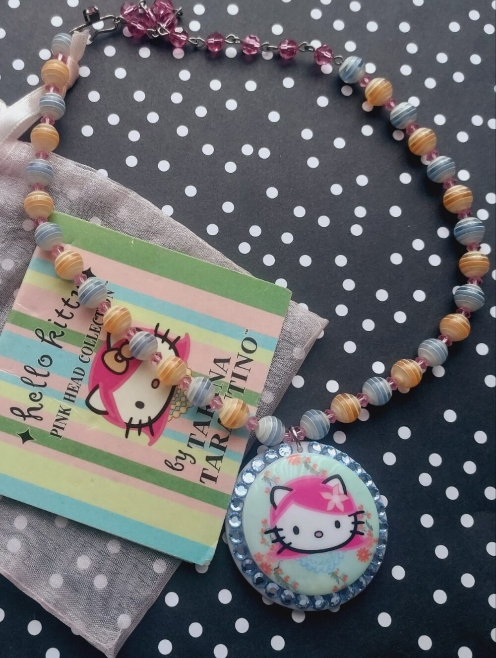 Tarina Tarantino Pink Hello Kitty Beaded Necklace with Blue and Yellow Accents